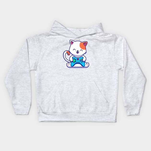 Cute Cat Gaming With Game Console Kids Hoodie by Catalyst Labs